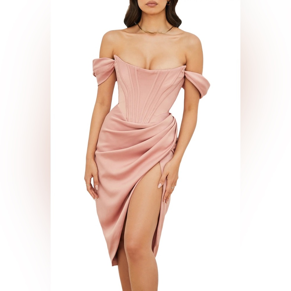 House Of CB Loretta Off the Shoulder Satin Corset Dress